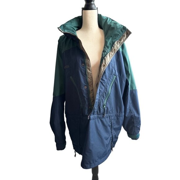 Columbia Coat Anorak Blue Winter Parka Blue Green 3/4 Button VINTAGE Size Large - Picture 3 of 14